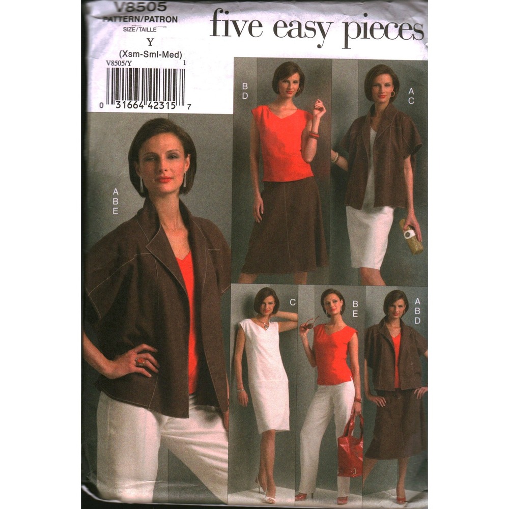 Vogue V8505 Five Easy Pieces Sewing Pattern Jacket Dress Skirt Pants Size XS-M